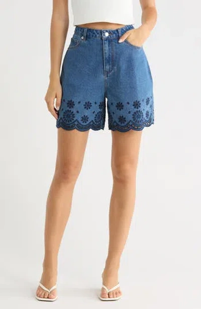 Vigoss Eyelet Trim Denim Shorts In Blue