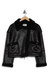 Vigoss Faux Shearling Lined Moto Jacket In Black