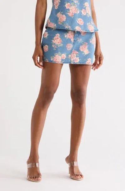 Vigoss Floral Printed Denim Miniskirt In Blue