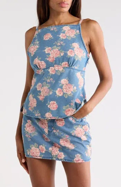 Vigoss Floral Printed Denim Tank In Multi