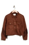 Vigoss Fringed Faux Suede Shirt Jacket In Brown