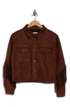 Vigoss Fringed Faux Suede Shirt Jacket In Brown