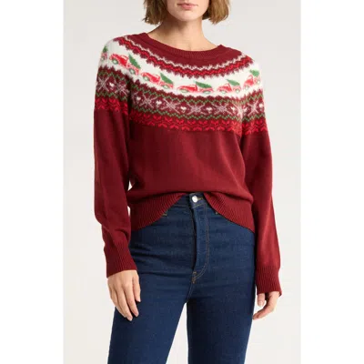 Vigoss Frosted Fair Isle Sweater In Burgundy