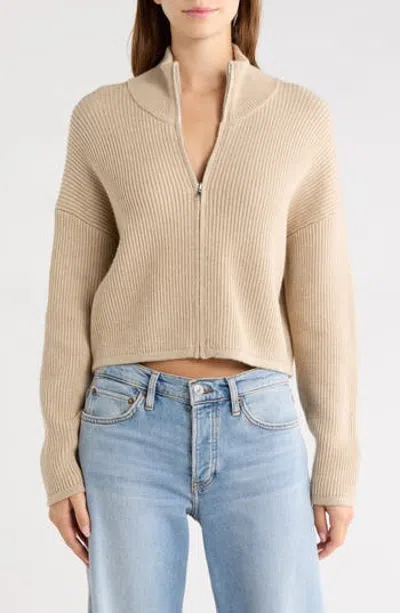 Vigoss Full Zip Ribbed Sweater In Mushroom