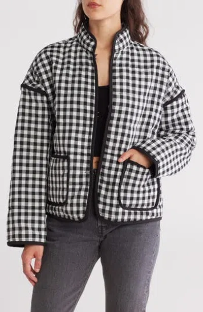 Vigoss Gingham Channel Quilted Jacket In Black/white