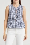 Vigoss Gingham Tie Front Top In Navy/white