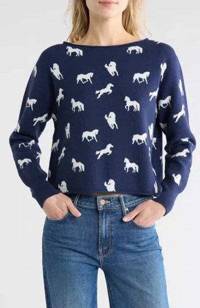 Vigoss Horse Crop Pullover Sweater In Blue