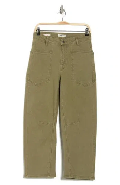 Vigoss Horseshoe High Waist Crop Barrel Jeans In Green