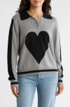 Vigoss Intarsia Heart Cotton Polo Sweater In Gray