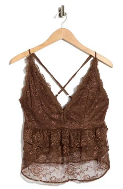 Vigoss Lace Tiered Tank In Brown