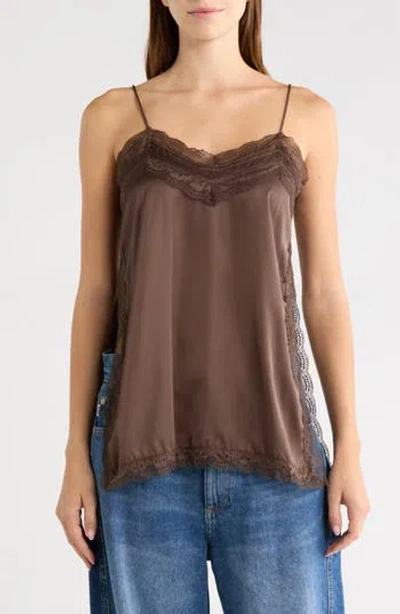 Vigoss Lace Trim Satin Camisole In Chocolate