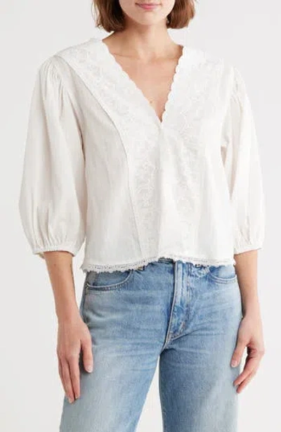 Vigoss Lace Trim Three-quarter Sleeve Top In White
