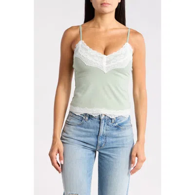 Vigoss Lace-trimmed Knit Cami In Olive/ Creme