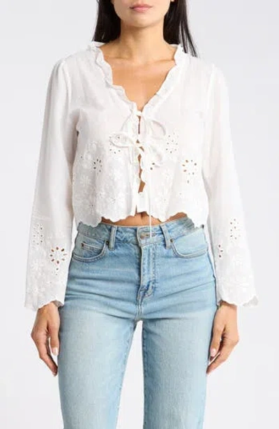 Vigoss Long Sleeve Eyelet Trim Top In White