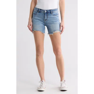 Vigoss Low Rise Mid Thigh Denim Cutoff Shorts In Light Wash
