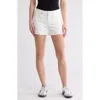 Vigoss Marley Cuffed Raw Hem Mid Rise Denim Shorts In White