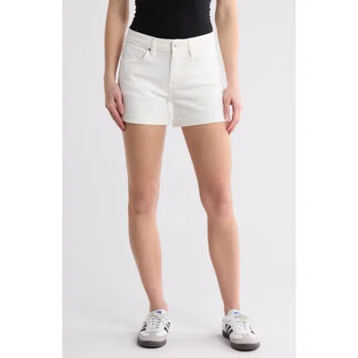 Vigoss Marley Cuffed Raw Hem Mid Rise Denim Shorts In White