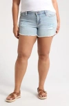 Vigoss Marley Distressed Raw Edge Denim Shorts In Light Wash