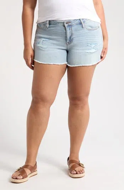 Vigoss Marley Distressed Raw Edge Denim Shorts In Light Wash