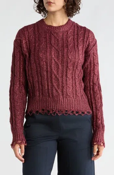 Vigoss Metallic Cable Stitch Sweater In Burgundy