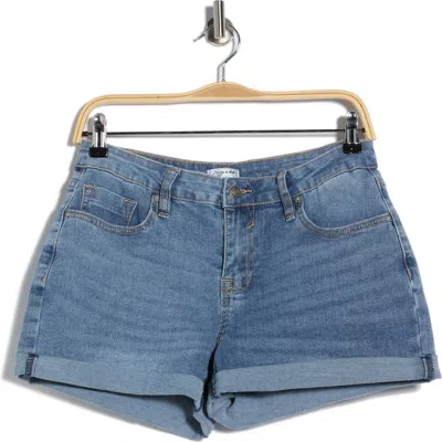 Vigoss Mid Rise Double Roll Denim Shorts In Blue