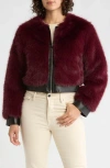 Vigoss Mixed Media Crop Jacket In Burgundy