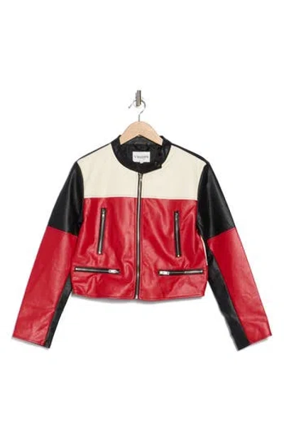 Vigoss Motocross Colorblock Faux Leather Jacket In Candy Apple