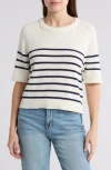 Vigoss Nautical Stripe Short Sleeve Sweater In White