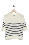Vigoss Nautical Stripe Short Sleeve Sweater In Creme/navy