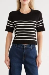 Vigoss Nautical Stripe Short Sleeve Sweater In Black