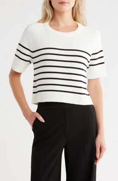 Vigoss Nautical Stripe Short Sleeve Sweater In White