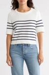 Vigoss Nautical Stripe Short Sleeve Sweater In White