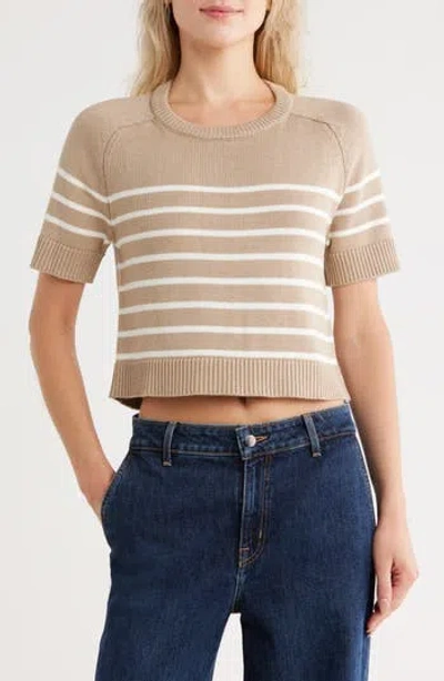 Vigoss Nautical Stripe Short Sleeve Sweater In Brown