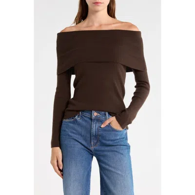 Vigoss Off The Shoulder Long Sleeve Sweater In Brown