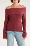 Vigoss Off The Shoulder Rib Sweater In Burgundy