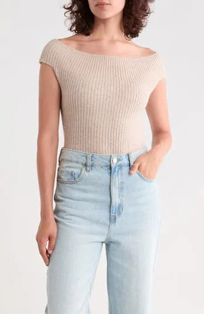 Vigoss Off The Shoulder Ribbed Sweater Top In Oatmeal