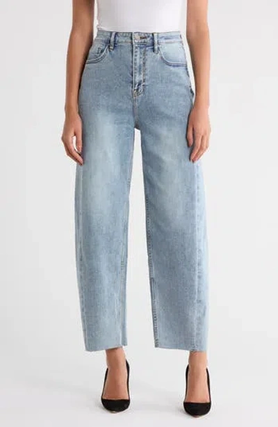 Vigoss Parker Raw Hem High Waist Barrel Jeans In Blue