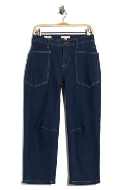 Vigoss Patch Pocket Crop Barrel Leg Jeans In Blue