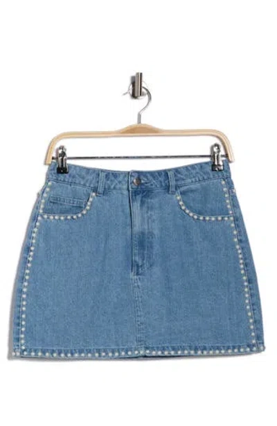 Vigoss Pearly Stud Trim Denim Miniskirt In Blue
