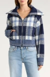 Vigoss Plaid Sweater Bomber Jacket In Blue