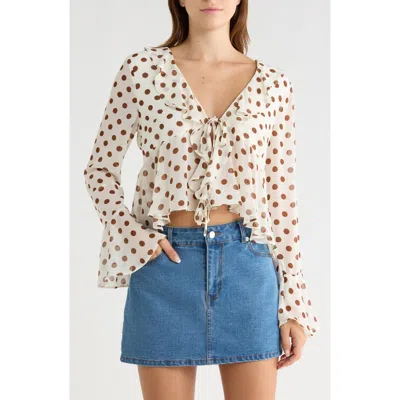 Vigoss Polka Dot Ruffle Long Sleeve Top In Multi