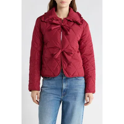 Vigoss Quilted Tie Front Jacket In Red
