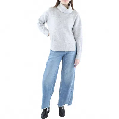 Vigoss Ribbed Sideslit Turtleneck Sweater In Light Gray In Multi