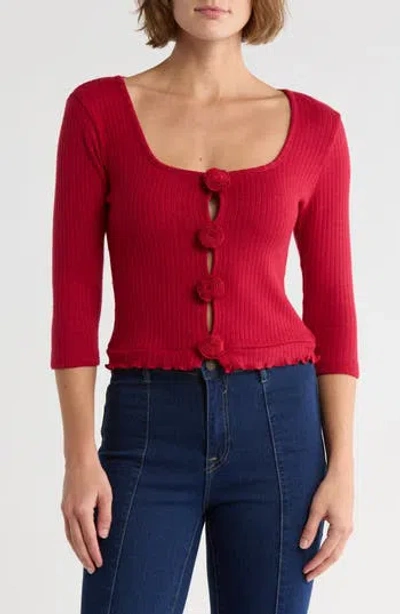 Vigoss Rosette Scoop Neck Knit Top In Red