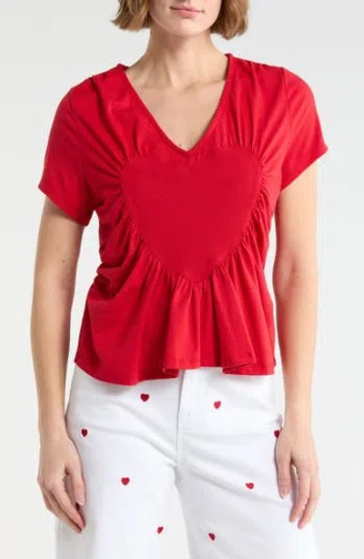 Vigoss Ruched Heart Top In Red