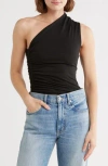 Vigoss Ruched One-shoulder Top In Black