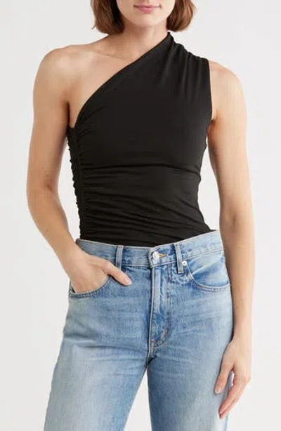 Vigoss Ruched One-shoulder Top In Black