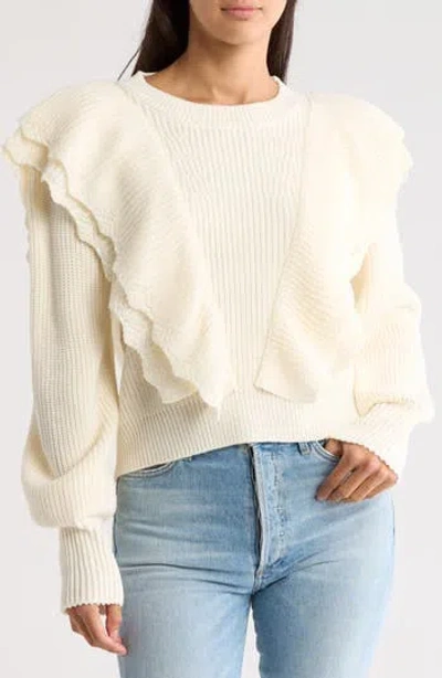 Vigoss Ruffle Crewneck Sweater In Creme