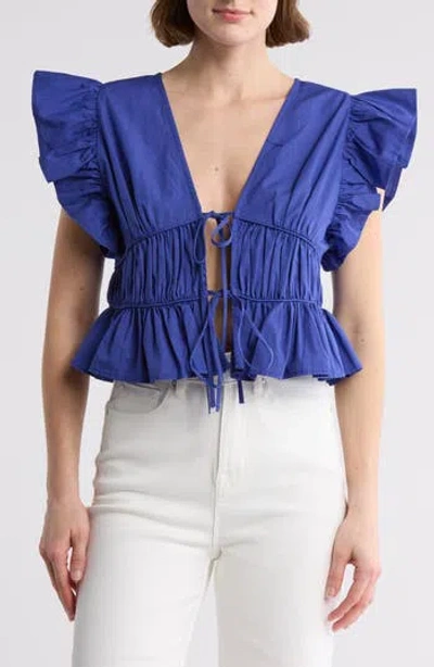 Vigoss Ruffle Shoulder Top In Blue