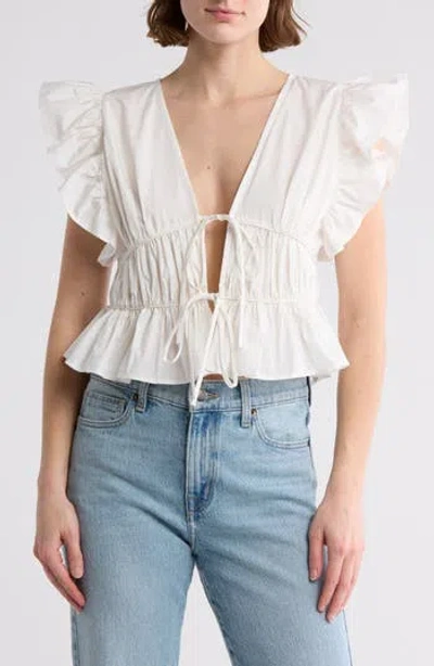 Vigoss Ruffle Shoulder Top In White